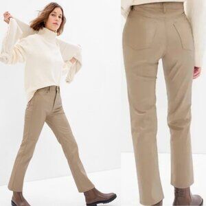 Gap Straight High Rise Cheeky Vegan Leather Pant In Cobblestone Beige Size 33